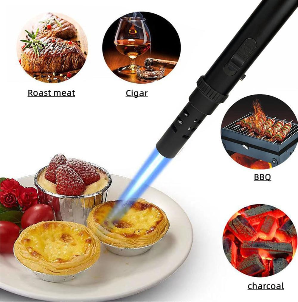 Bruda Camping Kitchen Butane Torch, Fire Starter Torch Lighter, Long Gas Refillable Blow Torch with Adjustable Jet Flame for Cooking, BBQ, Grill, Firewood, Wilderness Survival (Butane Not Included) - Black image number 5