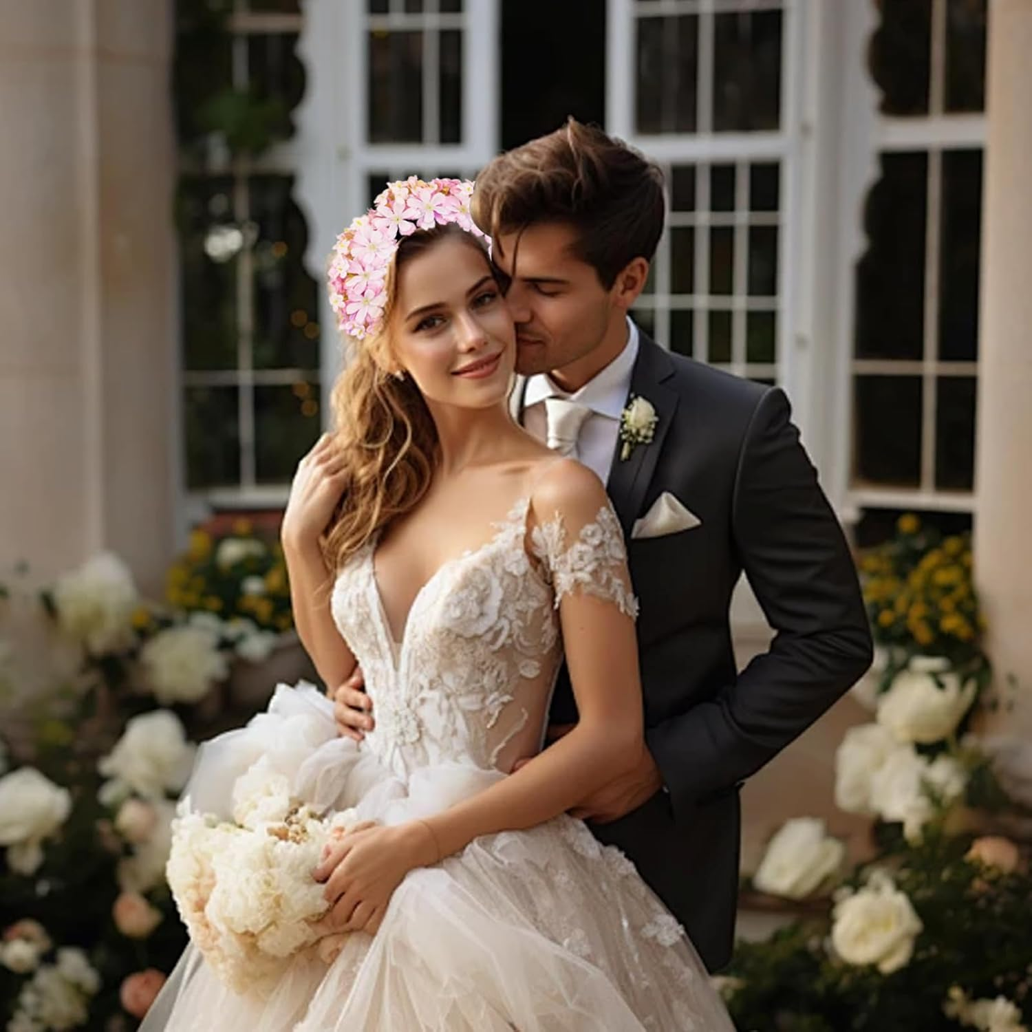 FOSDICK Headband Dirndl Flowers, Flower Wreath Hair, Flower Crown Women'S Girls Headpiece, Flower Hair Band, Floral Hair Accessories, Flowers Hair Wreath, for Festival, Party, Travel Photography, image number 2