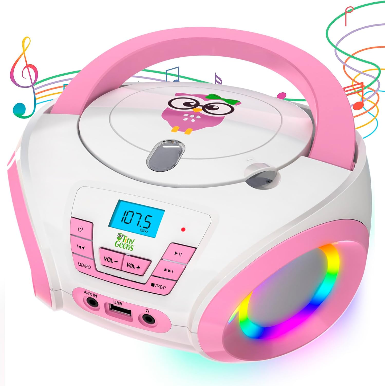 Tunes Kids Boombox CD Player for Kids - New - FM Radio - Batteries Included - Cute White Radio Cd Player with Speakers for Kids and Toddlers - Blue