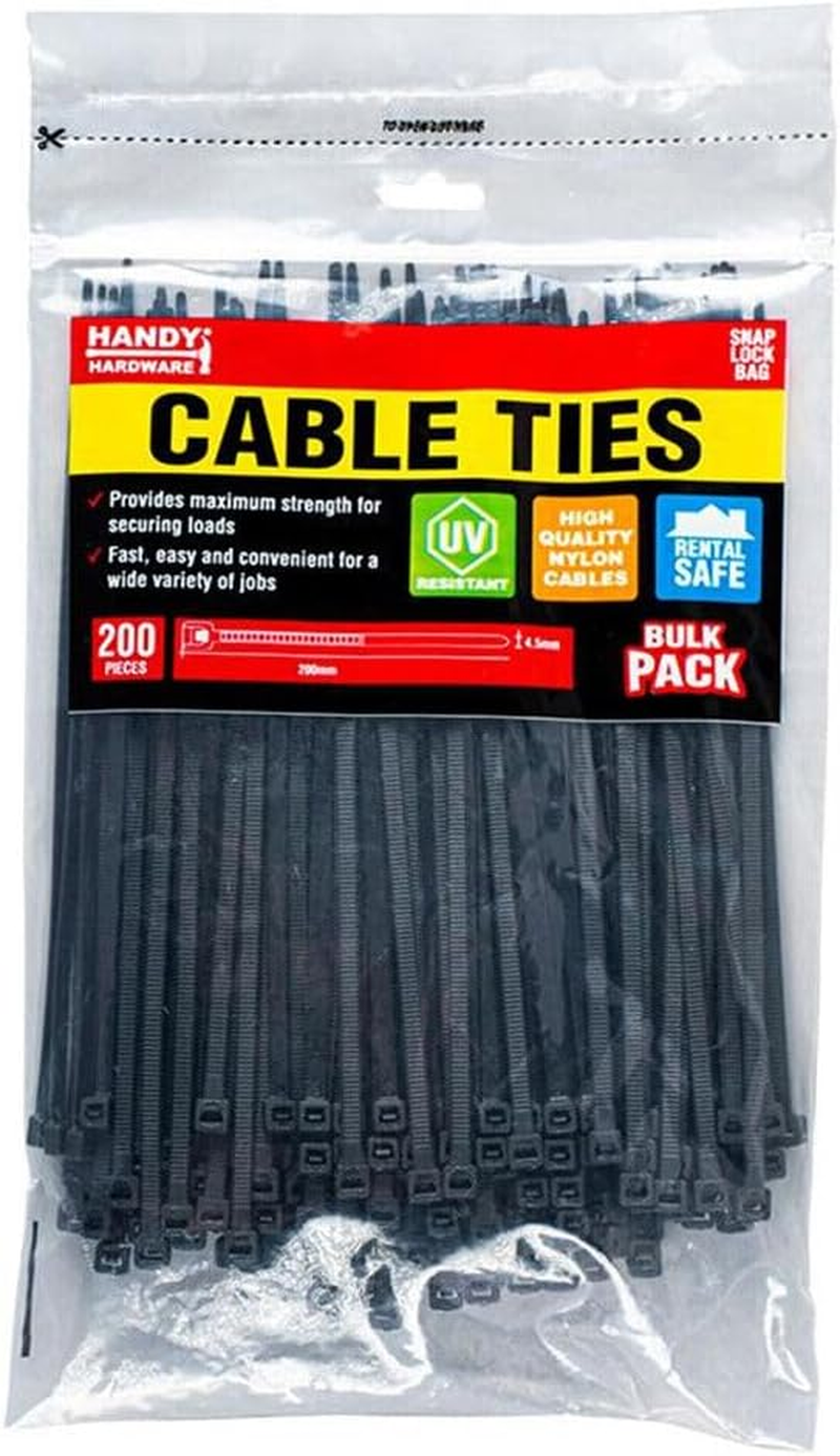 Tootoo 200/400Pcs Cable Ties Ziptie Nylon UV Stabilised Plastic Electrical Wire Bundle Bulk (200, 200Mm X 3.6Mm (Color Random))