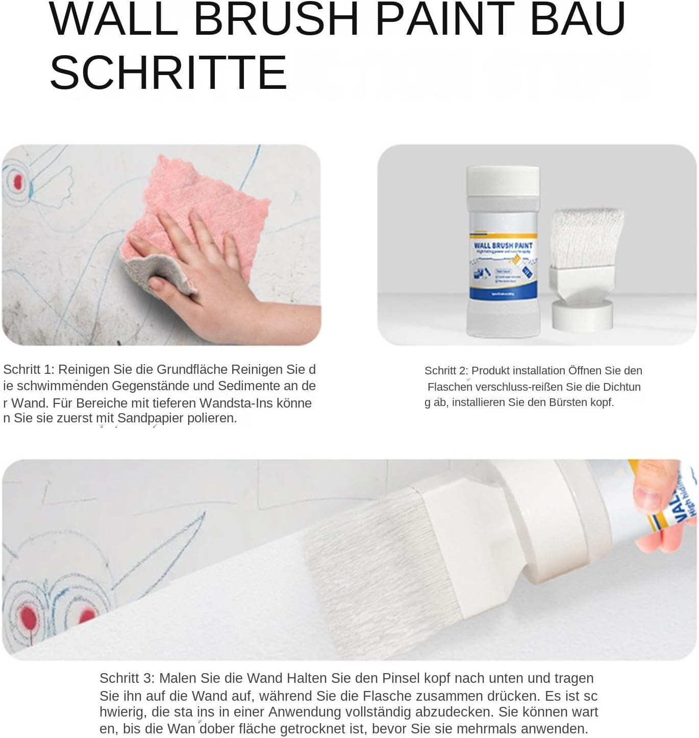 Wall Paint White Brush, Wall Paint Repair, Touch up Paint for Walls, White Wall Paint, 180 G Latex Paint for Wall Repair, Wall Paint Brush for Walls to Remove Stains