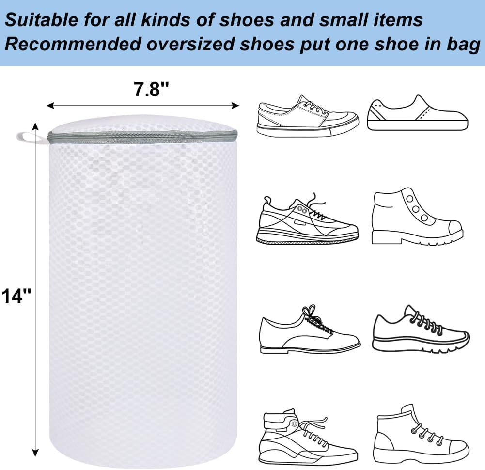 4 Pcs Laundry Bags Mesh Wash Bags, 20 X 35 Cm Net Washer Sack with Zipper, Shoe Cleaning Laundry Bag for Cleaning and Drying Footwear, Sneaker, Trainers, Plimsolls, Slippers, Gym, Running, Tennis