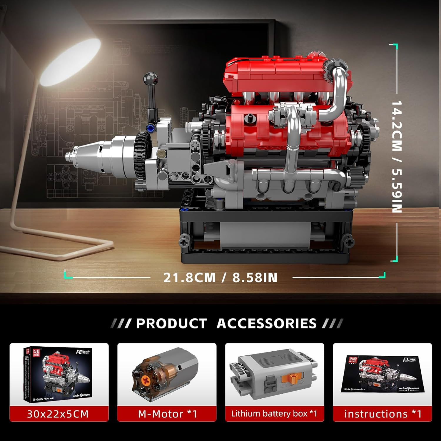 Mould King 10204 V8 Engine Building Blocks Sets, V8 Engine Model Kit That Run, Build Your Own STEM Model Mini Engine, 8-Cylinder FE Car Engine Building Engineering Toys for Kids/Adults(750+Pcs) image number 4