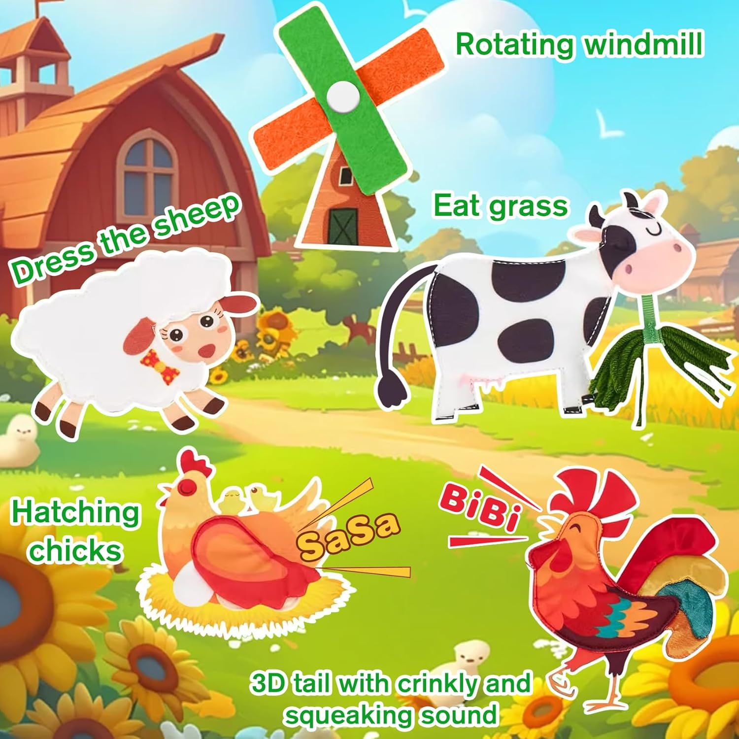 Meafeng Farm Busy Book for Toddlers 3+, Montessori Toys Busy Board for 3+ Years Old Boys Girls, Travel Toys Quiet Activity Book with Life Skills, Cognition, Sorting, Matching image number 5