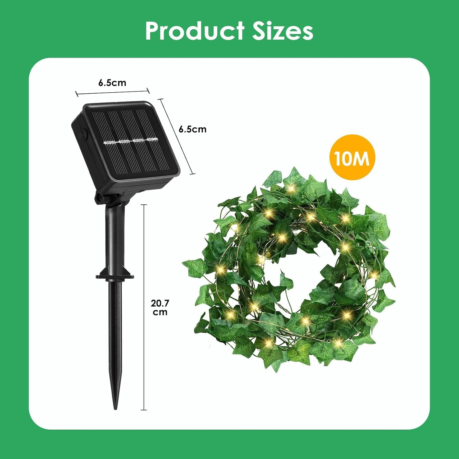 100 LED Solar Ivy Vine Lights 10M Fairy String Bedroom Outdoor Garden Fence Decor Wall Curtain Fake Plant Tree Leaf Garland Hanging Lamps image number 1