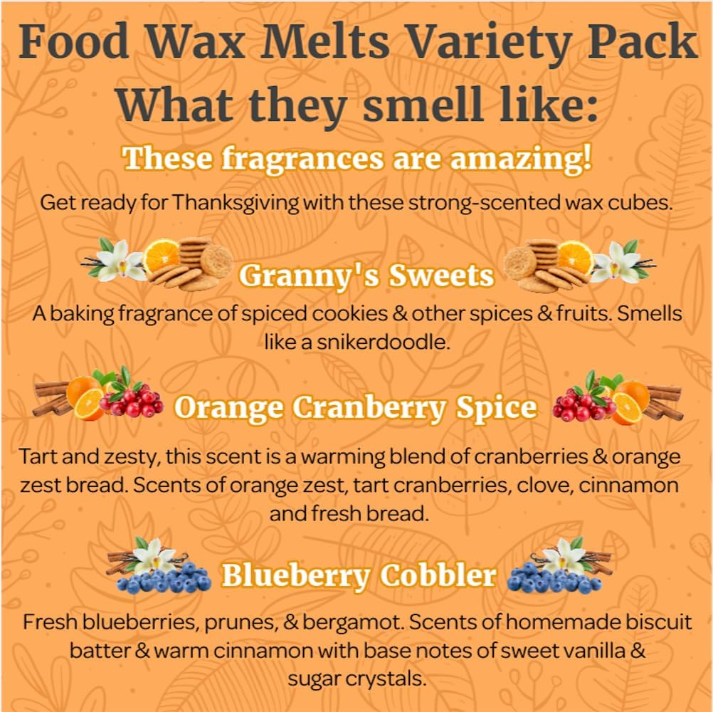 Fall Wax Melts Wax Cubes 5 Pack - Orange Cranberry Blueberry Apple Wax Melts Fall Scents, Soy Blend Fall Scented Wax Melts, Cookie Food Wax Melts (30 Cubes, 11 Oz, Thanksgiving Wax Melts Variety Pack) image number 4