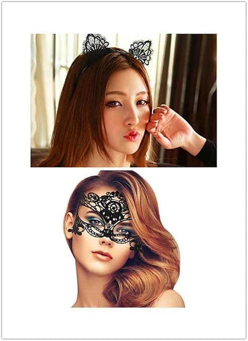 Fashion Cat Ears Headband Lace Eye Mask Costume Couples Cute Sexy Women Girl Lady Eyemask Masquerade Mask Hair Elastic Hoop for Carnival Party Prom Ball Halloween Christmas Cosplay image number 1