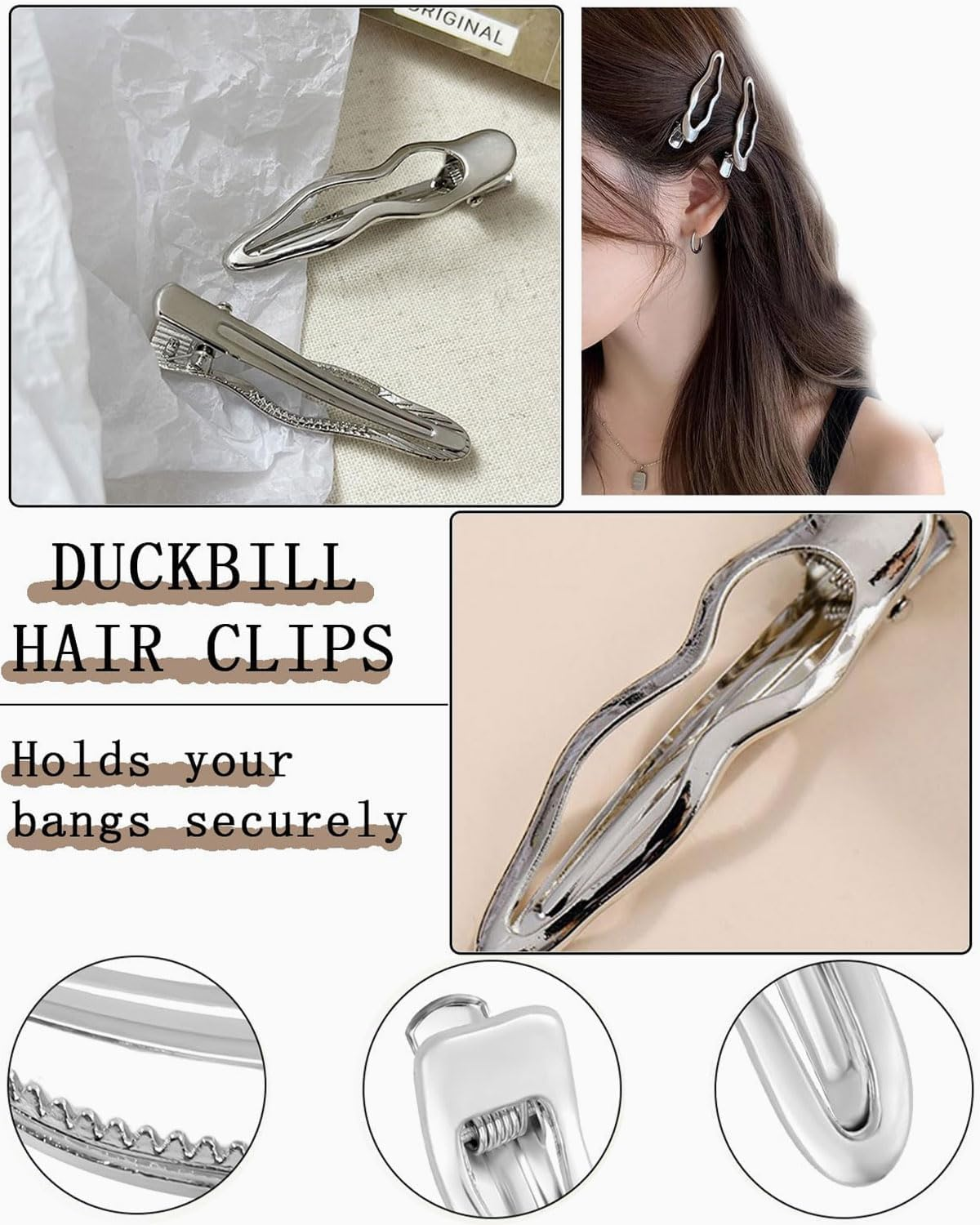 QLEUIFT Pack of 4 Silver Wave Metal Hair Clips, Women'S Alligator Hair Clips, Girls Hair Clip, Pony Hair Clip, Small Hair Clips, Hair Accessories, Hair Clip image number 4