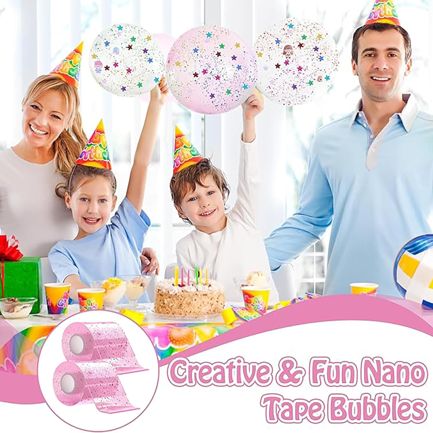 Nano Bubble Tape Kit,2 Roll Nano Tape Bubble,Double Sided Tape Elastic Nano Tape Bubble DIY Craft Kit for Girls, Boys, Kids Party Favors and Novelty Toys(Pink) image number 4