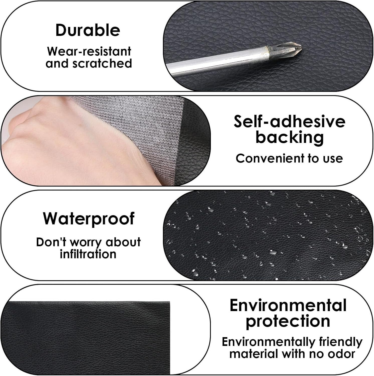 2 Pcs Self-Adhesive Leather Repair Patch, 20 X 30 Cm Black Waterproof Scratch & Wear Resistant Repair Allowance, Cuttable Kit for Sofa Chair Couch Furniture Jackets Handbags Car Seat Reupholster