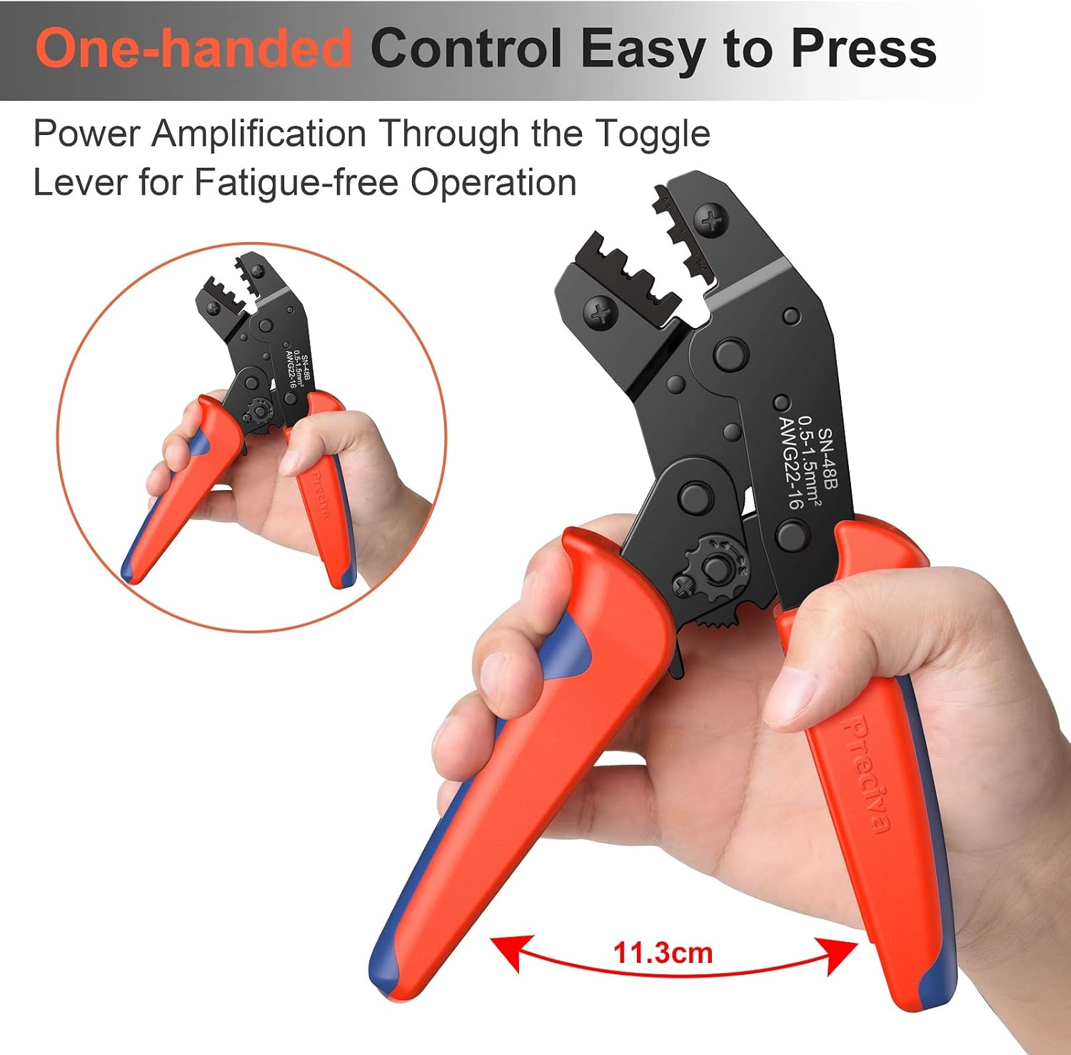 Preciva Ratchet Cable Crimping Tool Kit for Spade Connectors, 0.5-1.5Mm&sup2;/Awg22-16, Electrical Flat Receptacles Plier with 600Pcs Brass Lug Set image number 3