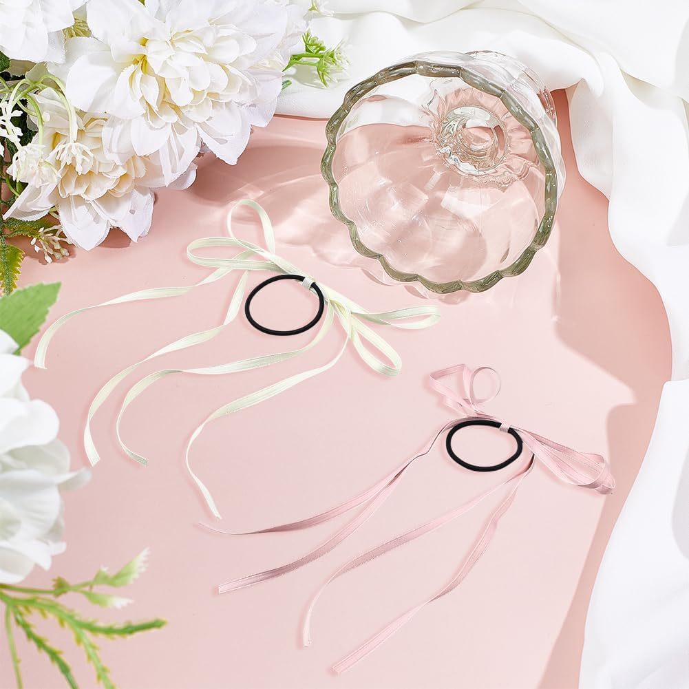 GOMAKERER 4 Pcs Bow Hair Scrunchie, 4 Colors Bow Elastic Hair Ties Bowkont Hair Accessories Elastics Ribbons Hair Holders Stretchy Ponytail Hair Bands for Women Girls Wedding Bridal