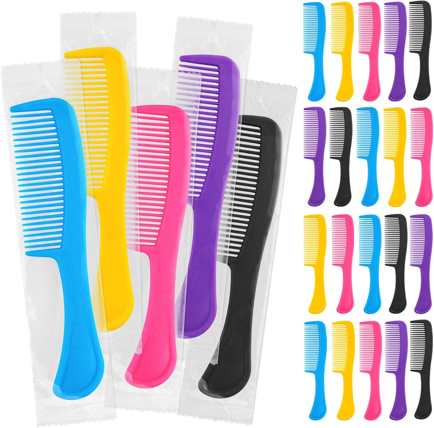 Hqslsund 100Pcs Combs in Bulk Individually Wrapped, Colorful Hair Combs, Bulk Combs for Homeless Individually Wrapped for Women,Kids,Hotel,Airbnb,Shelter/Homeless(Black,Yellow,Pink,Blue,Purple) image number 6