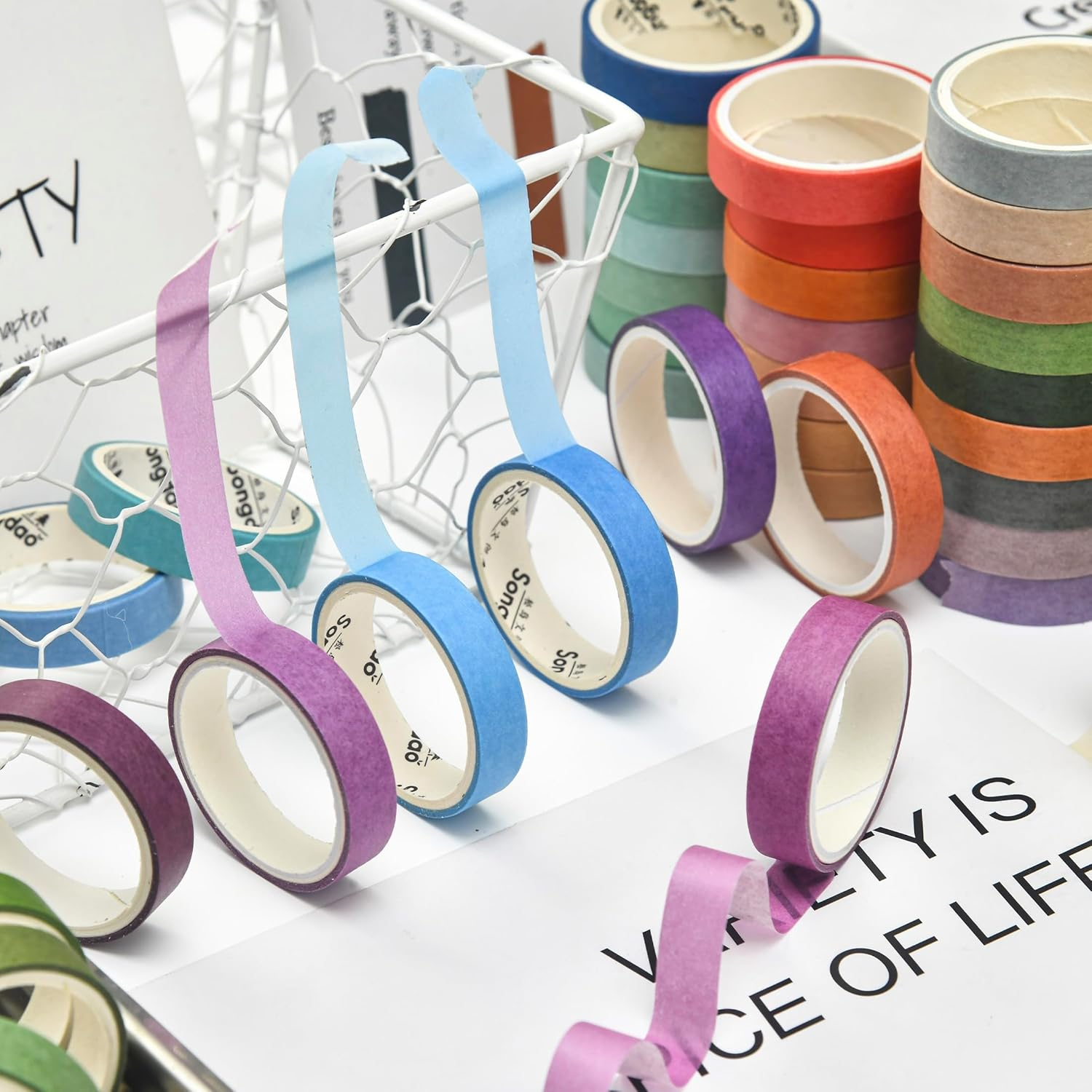 48 Rolls Solid Colors Washi Tape Pack Pastel Colored Arts Adhesive Tapes Basic Decorative Masking Tape Sets for Craft, Kids, Scrapbook, DIY, Gift Wrapping (Cool) image number 2