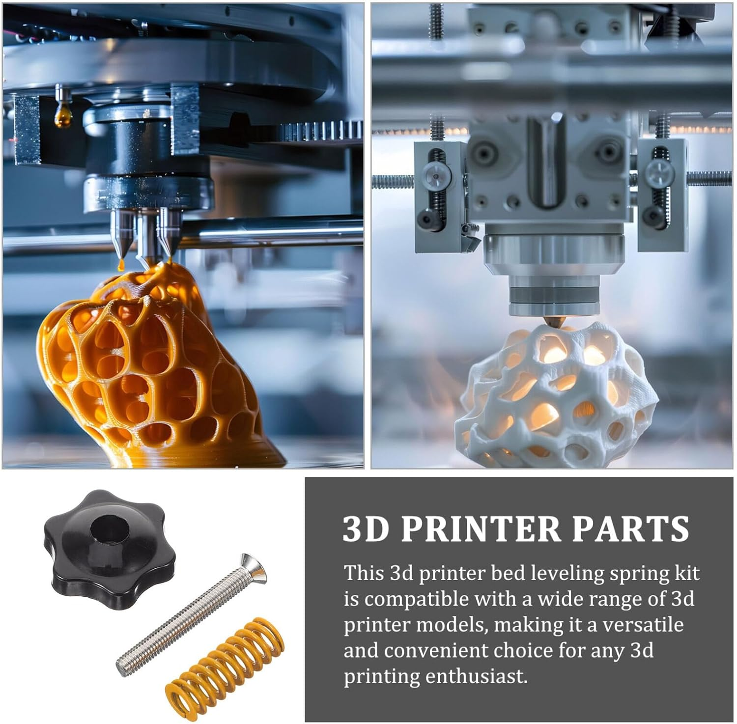 Iplusmile 4Pcs Hand Twist Leveling Nut Hot Bed Spring Kit, M5 X 40MM Screw Leveling Accessories for Most 3D Printer Hot Bed/Platform image number 6