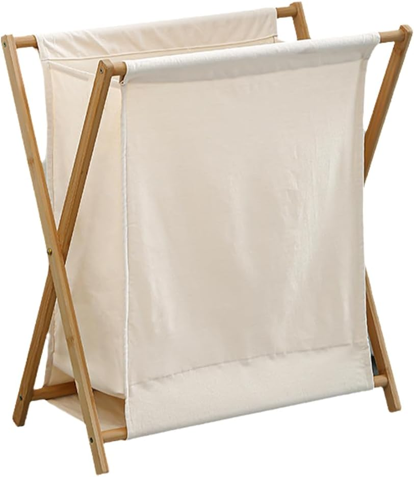AIMALL Foldable Laundry Basket with Solid Wood Frame, Breathable Fabric, Large Capacity for Bathroom and Bedroom, Detachable Design, 3 Sizes