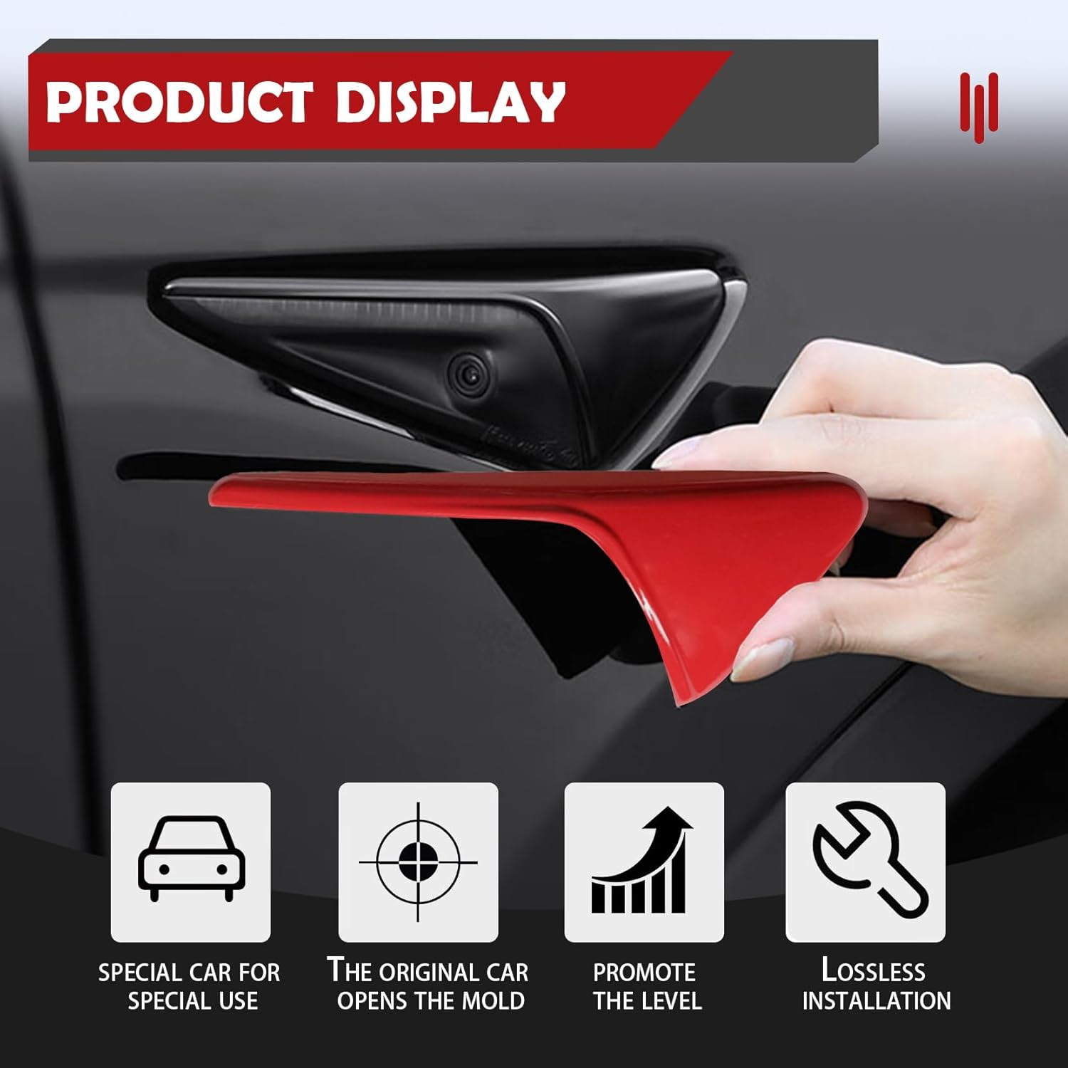 2 PCS Car Side Camera Protective Cover, Turn Signal Side Camera Indicator Light Decorative Sticker, Compatible with Tesla Model3/Y Protector Accessories (Red) image number 2