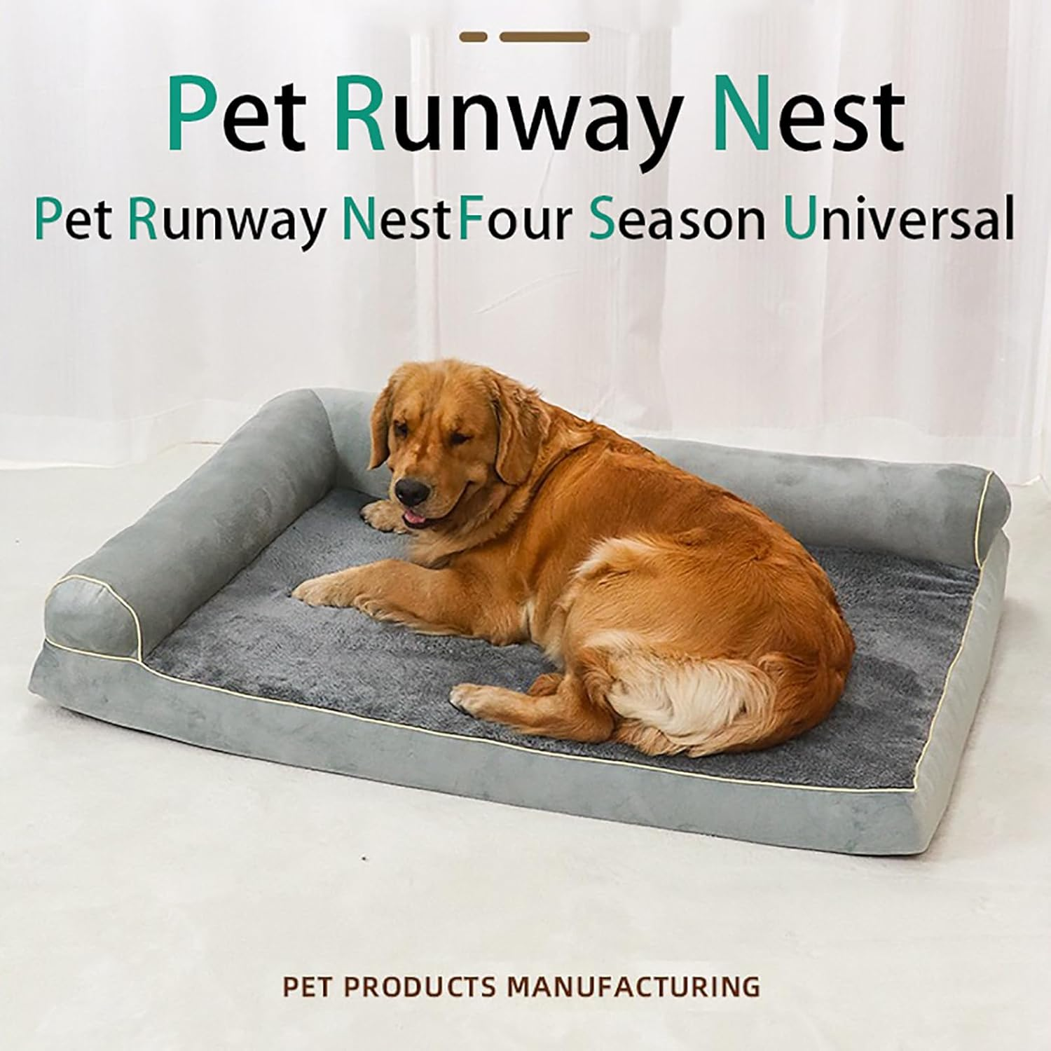 Orthopedic Dog Bed for Large Dogs, Big Waterproof Dog Bed, Washable Pet Bed for Large Sized Dogs with Memory Foam Pet Bed Mat, Anti-Slip Bottom, Deluxe Plush Pet Bed Mat