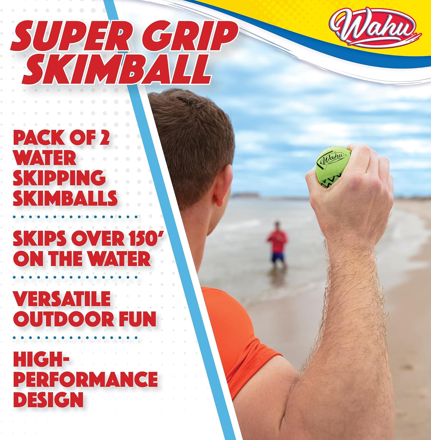 WAHU Super Grip Skimball 2-Pack Green/Orange - 100% Waterproof Ball Can Skip over 150-Feet across the Water image number 4