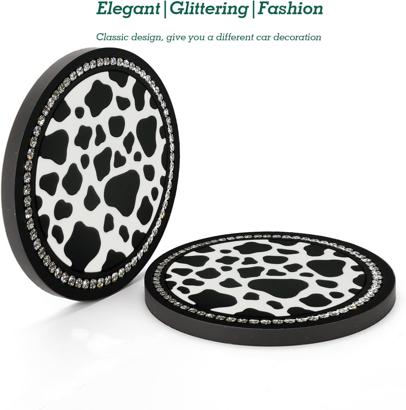 2PCS Bling Cow Print Car Accessories for Women, Universal Auto Cute anti Slip Cup Holder Insert Coaster image number 1