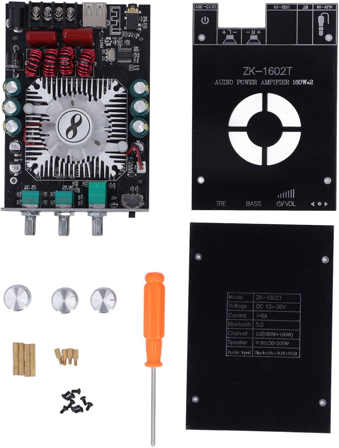 Mini Stereo Audio Preamplifier,Amplifier Board 3.5Mm AUX 3 PIN Input Treble Bass Control Clear Sound Aluminum BT Digital Amplifier Board, for DIY Home Theater Hifi System image number 5
