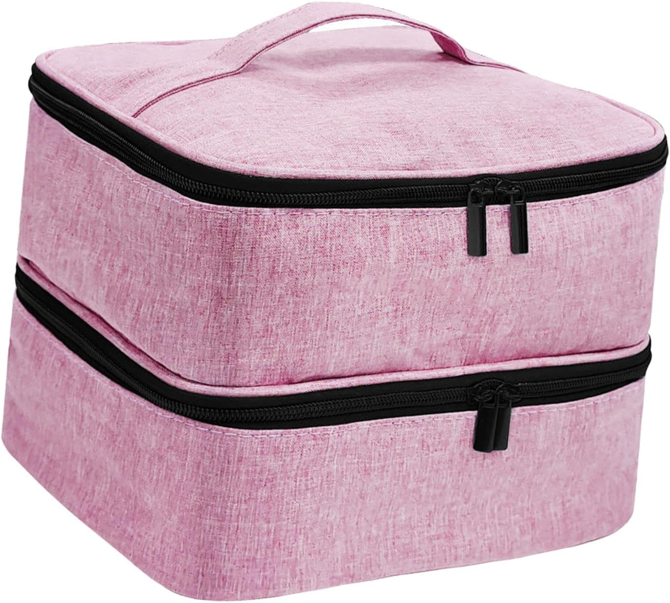 Eigell Carrying Tote Bag,Storage Bag Travel Nail Polish Organizer Case Zipper Pocket for Makeup,Nail Lamp,Nail Polish Kits,Gel Nails, Pink image number 1