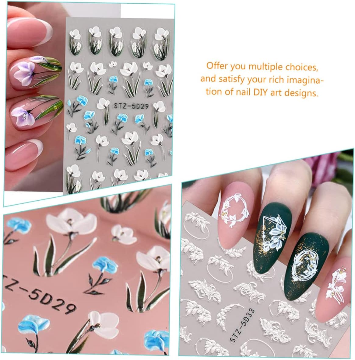KALLORY 30 Sheets Flower Nail Sticker Leaf Nail Art Decal for Women for DIY for Pressed Flowers Inspired image number 2