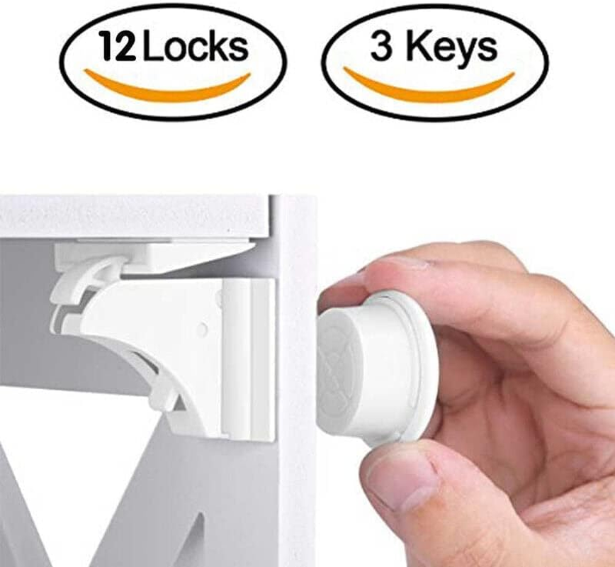 AIMALL 30-Pack Invisible Magnetic No Drilling Cabinet Drawer Cupboard Safety Proofing Lock Baby Kids Safety Locks No Screws or Drilling, Includes Locks, Keys, and Adapter image number 3
