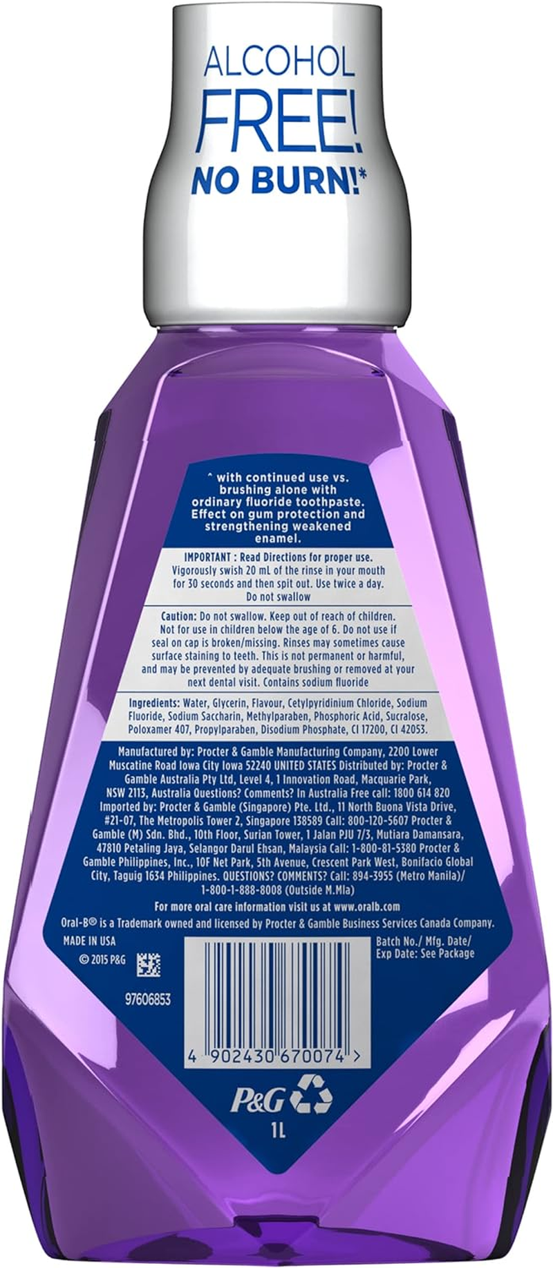 Oral-B Pro Health Clinical Alcohol-Free Fluoride Rinse, 1L