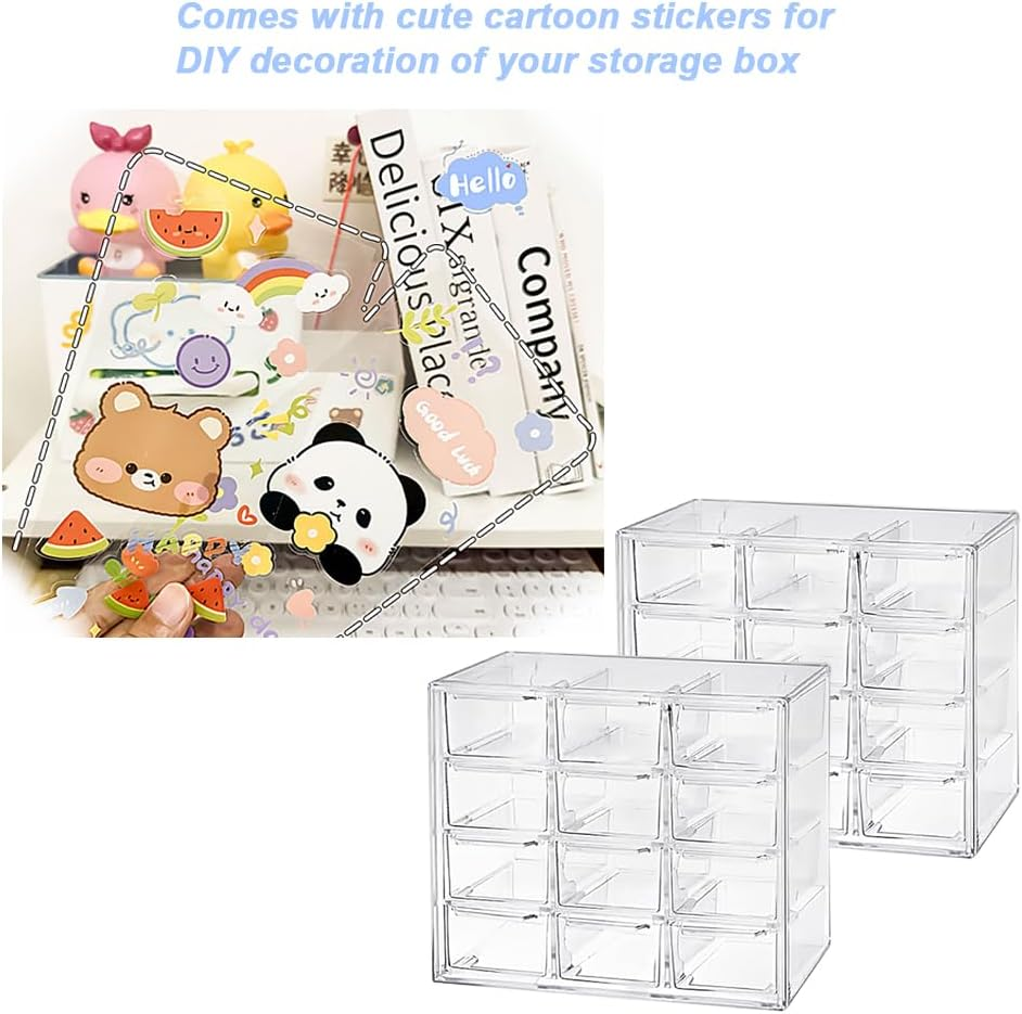Clear Acrylic Desk Organizer with 12 Mini Stackable Drawers - Perfect for Makeup, Jewelry, Crafts & Office Supplies, Includes Sticker Labels (2) image number 4