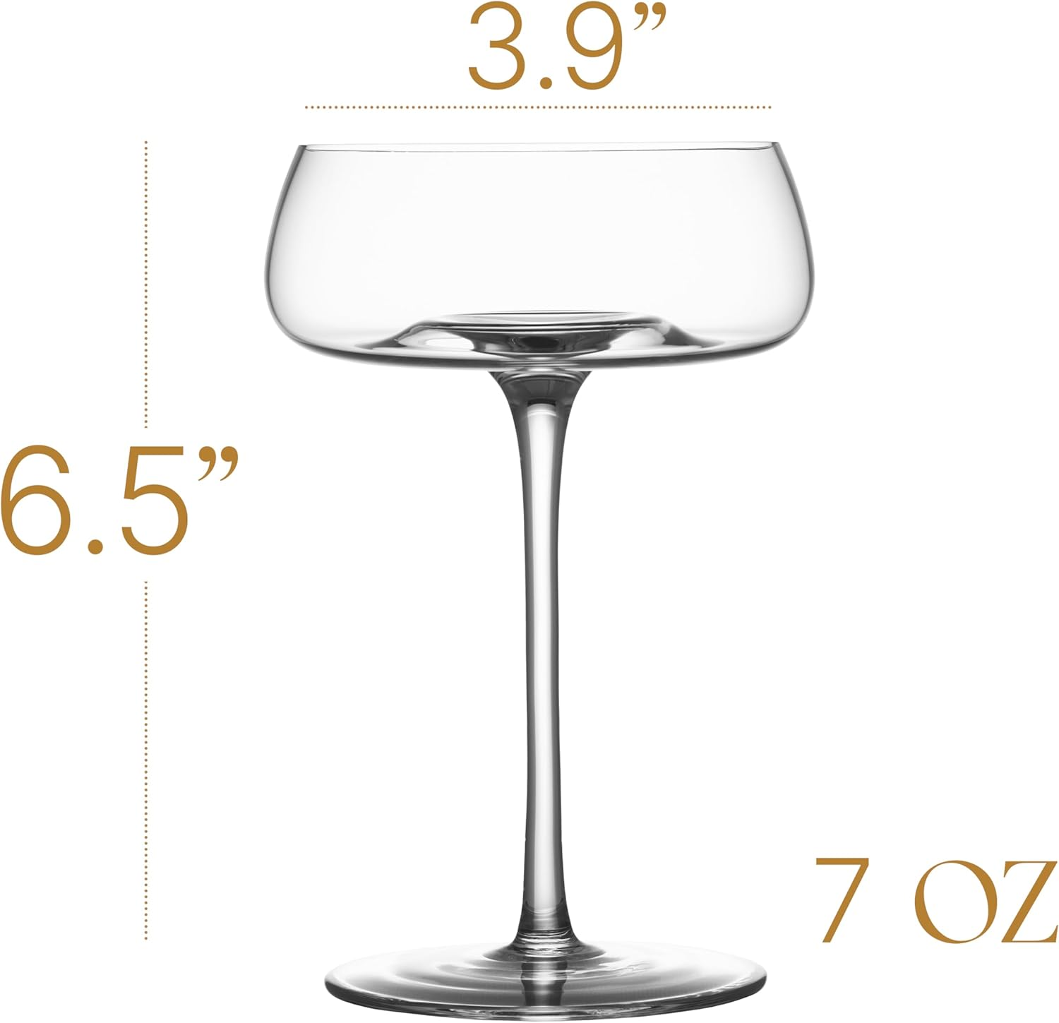 Crystal Cocktail and Champagne Coupette Glasses | Set of 4 | 9 Oz Elegant Long Stemmed Coupe Glassware for Gimlet, Espresso Martini, Daiquiri, Cosmopolitan | Fancy round Saucers