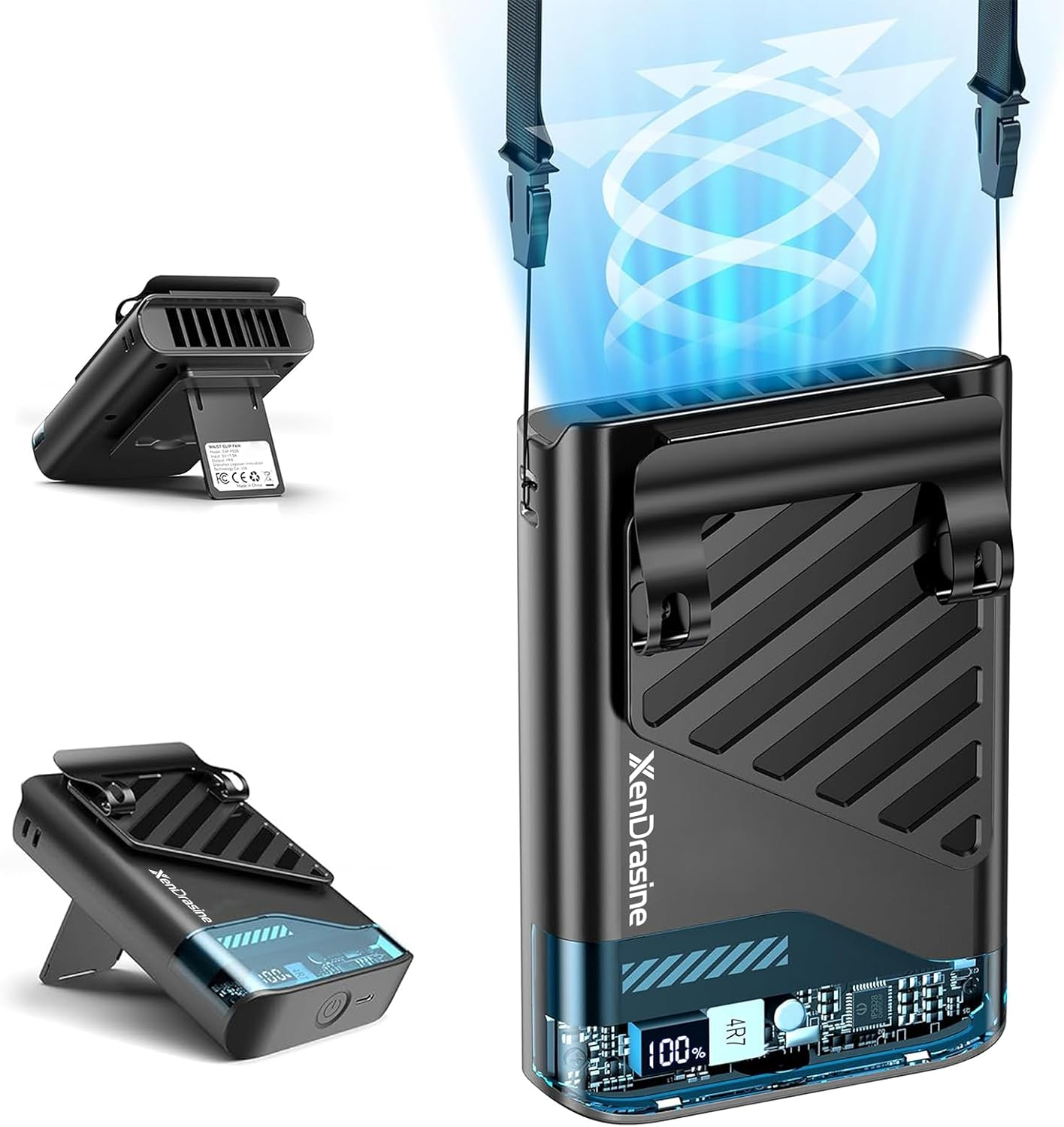 2026 Portable Waist Fan, 10000RPM, 5 Speed, 40H Runtime Belt Clip Fan, Slim and Lightweight Wearable Fan with LED Display, Personal Hands-Free Waist Fan for Outdoor Jobsite Camping Travel, Black image number 4