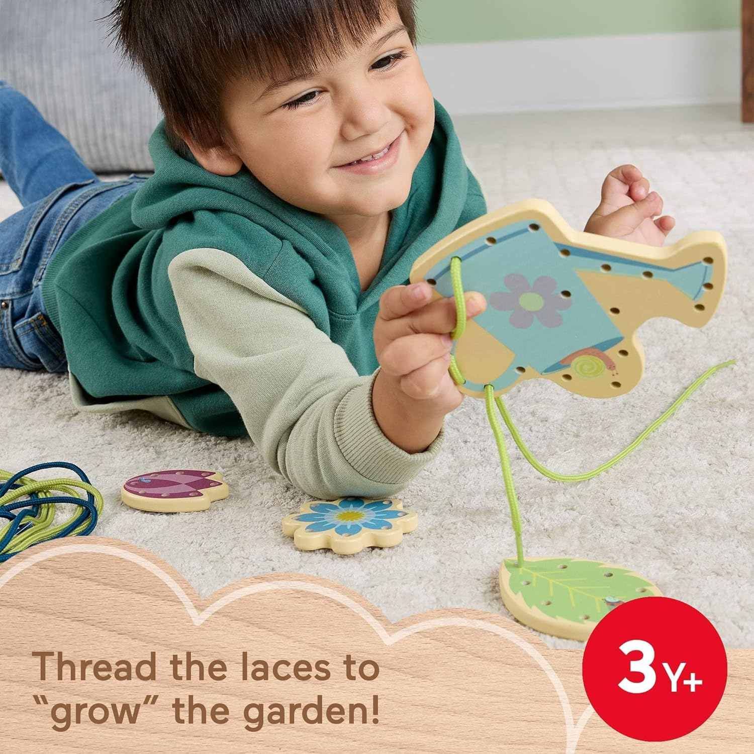 Fisher-Price Wood Preschool Toy Lacing Activity Cards, Tiny Garden 10-Piece Set for Fine Motor Skill Development Kids Ages 3+ Years (Amazon Exclusive) image number 4