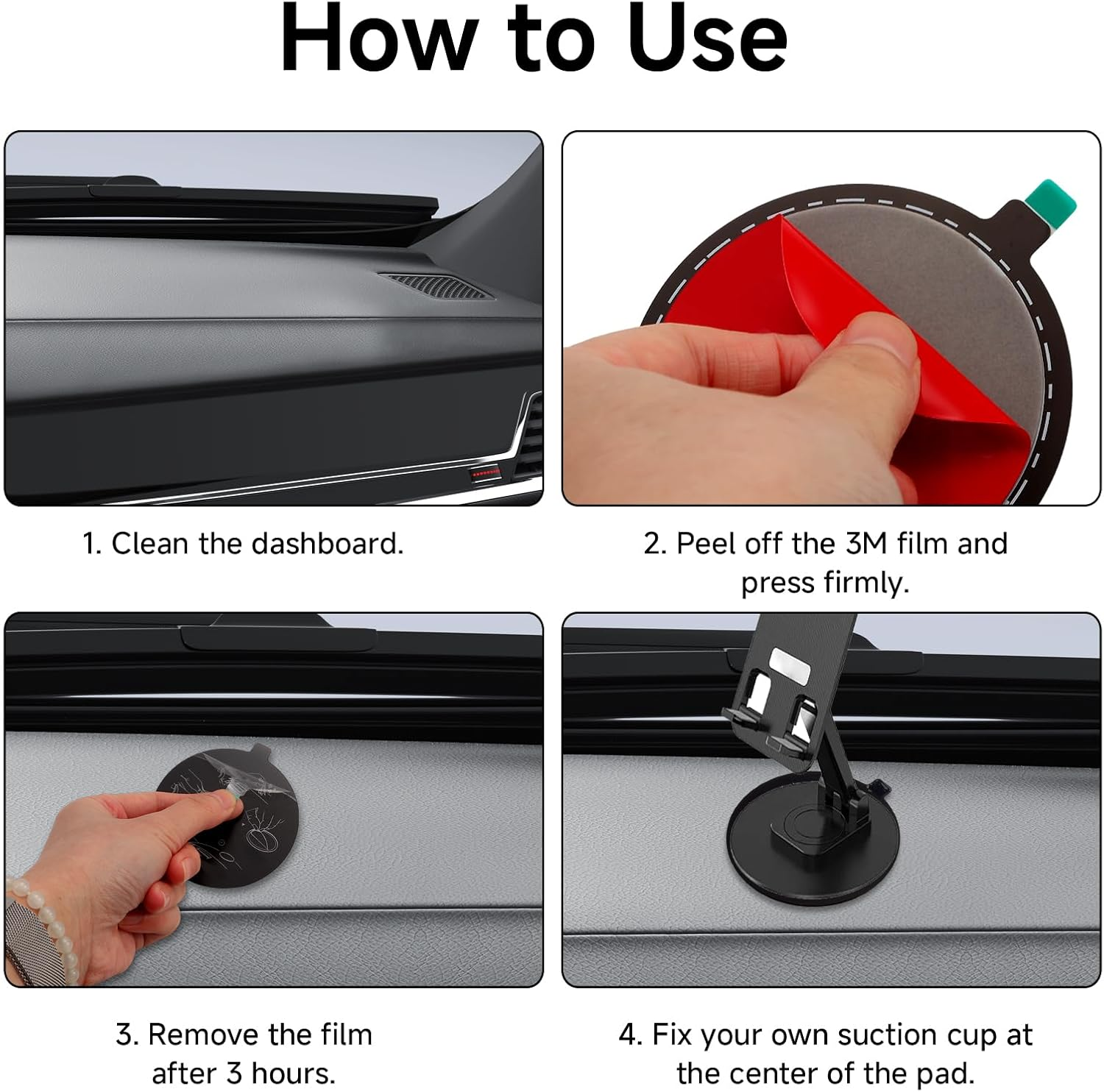 4 Pcs Dashboard Mount Pad with 3M Adhesive,77Mm Diameter Suction Cup for Phone Holder and GPS Mount, Black Universal Dash Cam Disk 7Cm Adhesive Base Car Accessories Mounting Solution image number 2