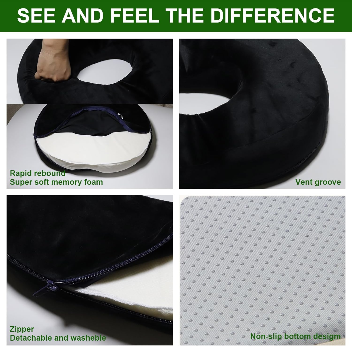 Donut Pillow Seat Cushion,Donut Chair Cushions for Postpartum Pregnancy & Hemorrhoids, Orthopedic Memory Foam for Tailbone Pain, Bed Sores, Prostate, Coccyx & Sciatica Pain image number 5