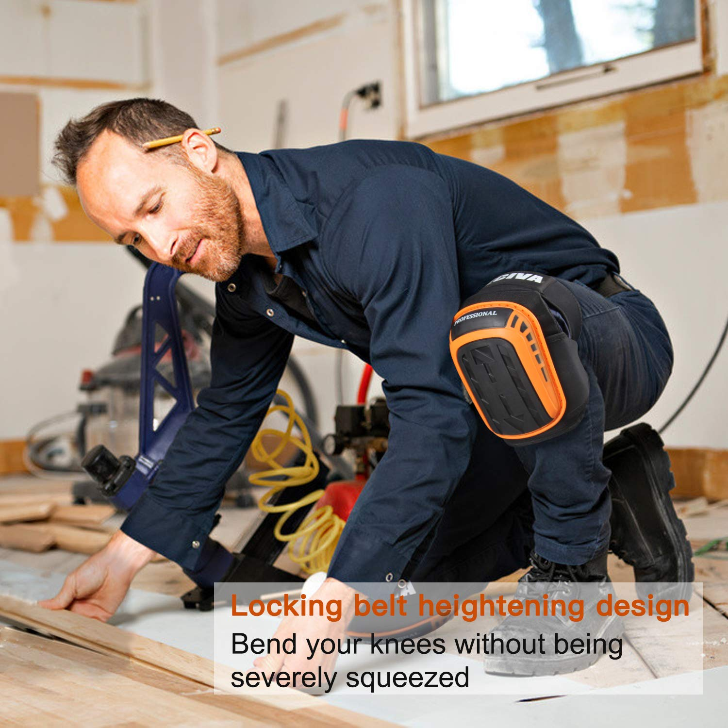 Knee Pads for Work, Preciva Construction Gel Knee Pads Tools, Heavy Duty Comfortable Anti-Slip Foam Knee Pads for Cleaning Flooring and Garden, Strong Durable Straps, 1 Pair for Men, Women image number 4