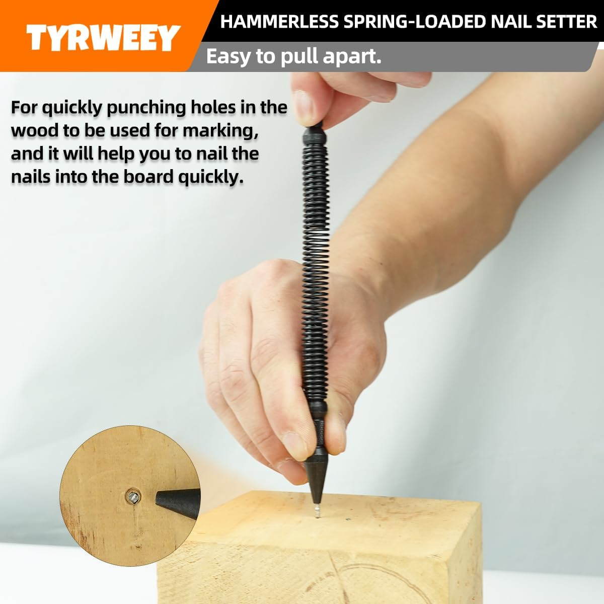 TYRWEEY 5-Piece Nail Setter Dual Head Nail Set & Dual Head Center Punch & Hinge Pin Remover Punch Set, Spring Loaded Center Hole Punch, Nail Setter Features 1/8-In, 3/32-In, 3/16-In, 1/16-In, 1/32-In - 1Pc 1/8  3/16 Center Punch image number 4