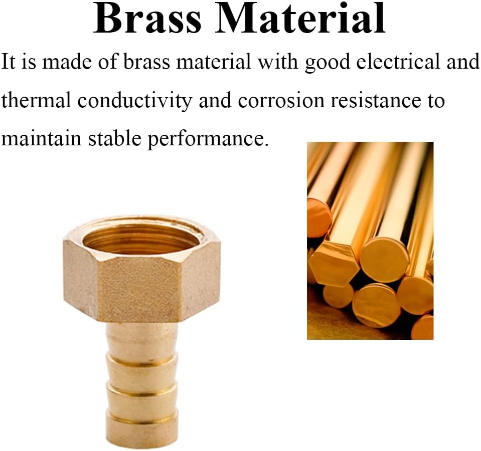 2PCS Brass Barb Hose Fitting, 1/2 Inch BSP Female Thread Barbed Tail Hose Pipe Connector Adapter, Garden Hose Coupler Joint for Fuel Air Gas Water Oil (12Mm) image number 4