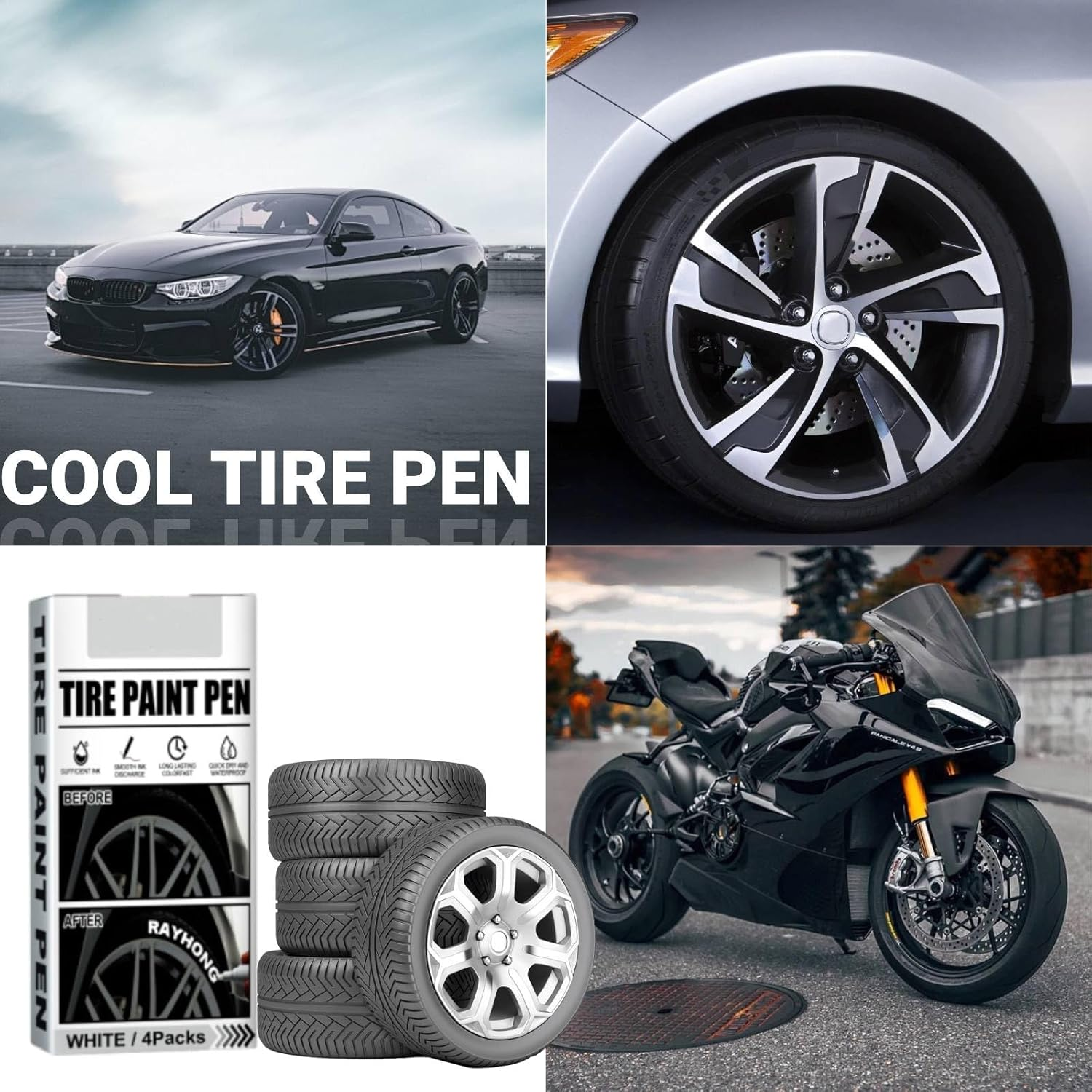 White Car Tyre Marker Pen, 4 Pieces, Fine Tip, Waterproof, Letter Print, 0.3Mm, Alcohol Ink Base, Tire Pen image number 5