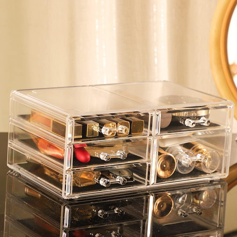 Cq Acrylic 3 Pack Clear Make up Organizer Countertop,Stackable 8 Drawers Makeup Storage,Cute Vanity Organizers for Dresser Hair Clip,Jewelry,Beauty Product Desk and Bathroom Organizers and Storage image number 4