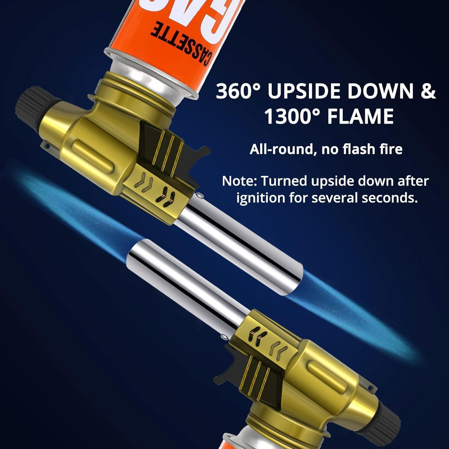 Butane Torch, Professional Kitchen Torch Lighter, Metal Case, Adjustable Flame, 360&deg; Reverse Use Gas Burner for Desserts Creme Brulee Baking BBQ Camping Soldering (Fuel Not Included) image number 5