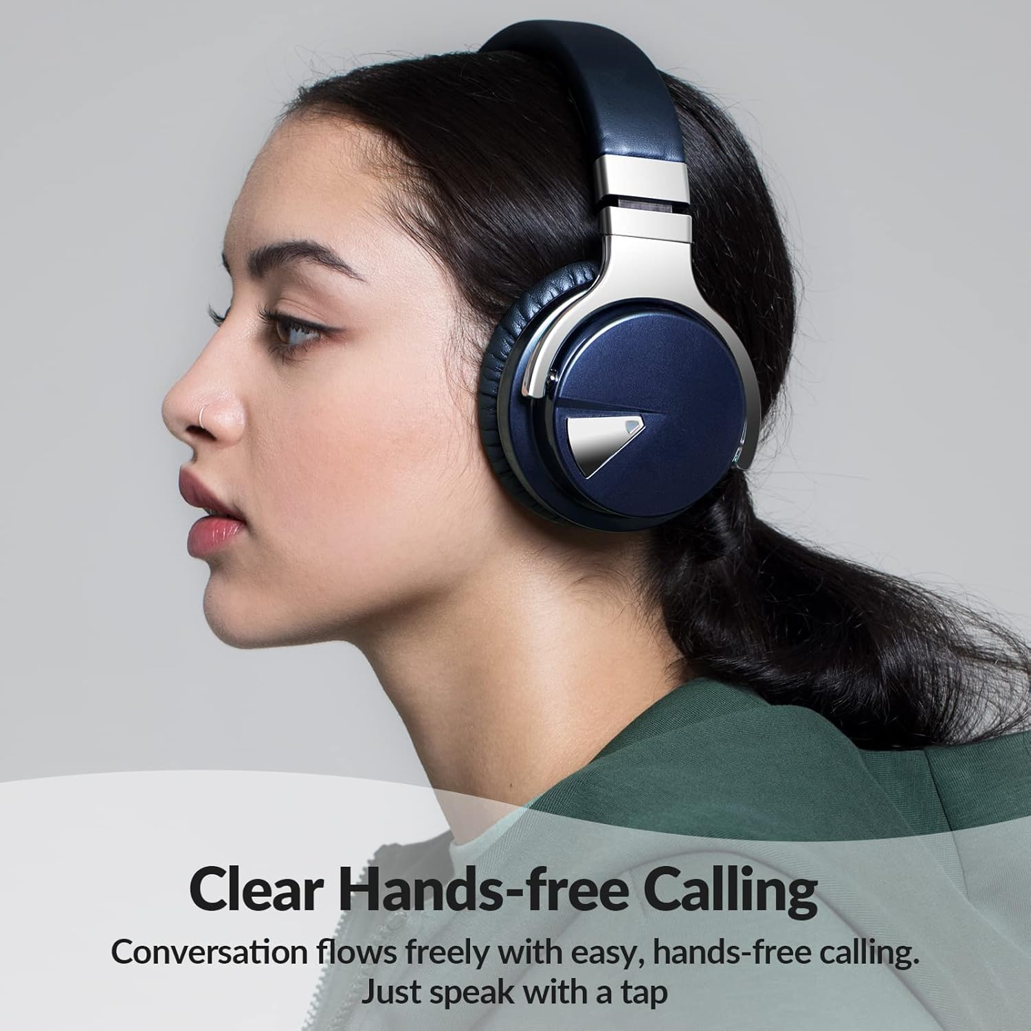 Silensys E7 Active Noise Cancelling Headphones Bluetooth Headphones with Microphone Deep Bass Wireless over Ear, Comfortable Protein Earpads, 30 Hours Playtime for Travel/Work, Navy - Green image number 7