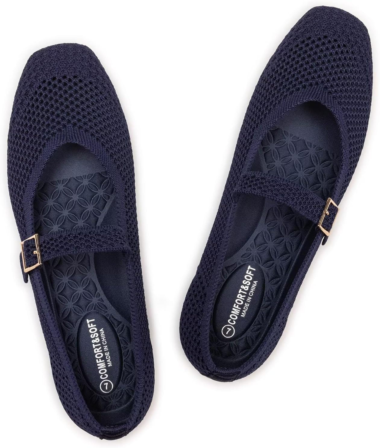 Frank Mully Womens Casual Flat Shoes Square Toe Shoes Knitted Mesh Flat Comfort Work Flat Shoes for Daily Washable