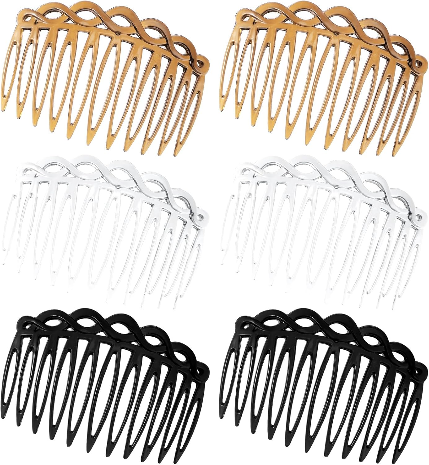Mabor Set of 6 French Side Combs Set with 14 Teeth for Women Thick and Fine Hair (Black/White/Coffee) image number 4