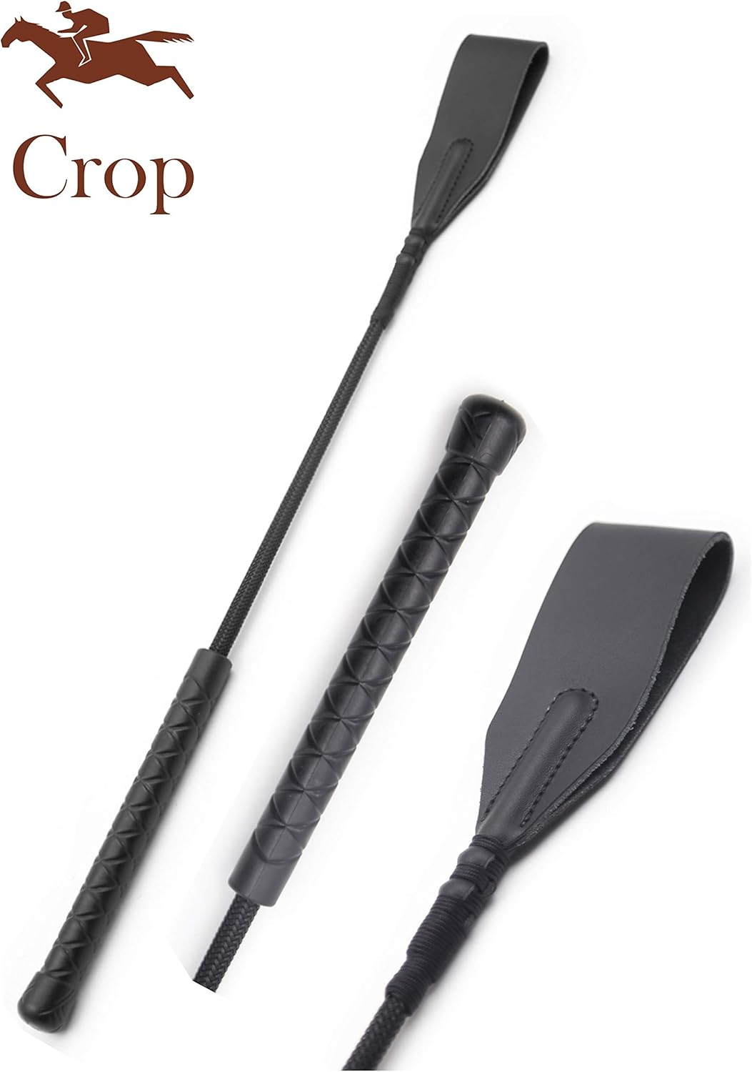 Riding Crop 18" for Horses, Horse Whip with Double Slapper, Equestrian Horse Crop, English Whip with Genuine Leather image number 2