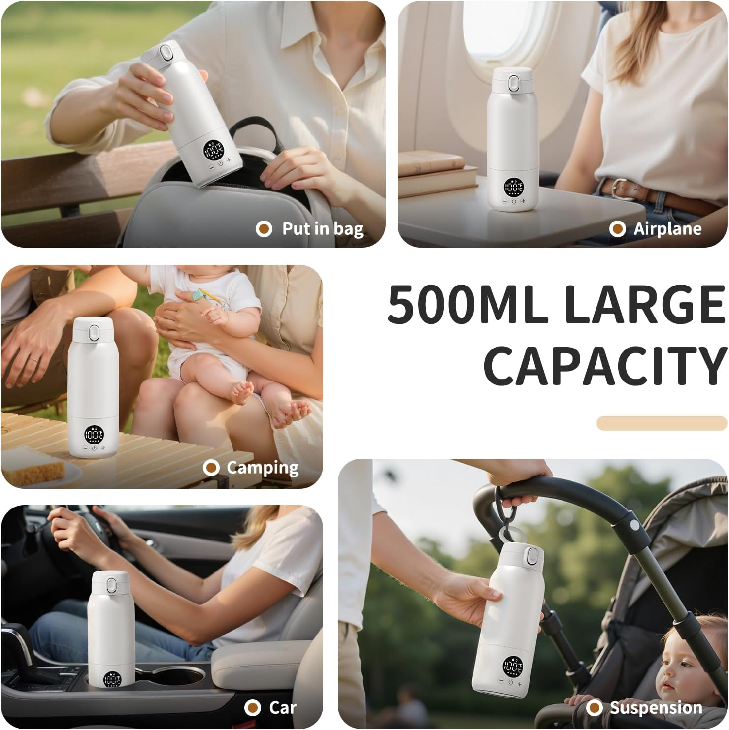 Portable Milk Warmer, 500Ml Large Capacity Dual Heating Modes for Breast Milk & Water, IPX6 and Fast Charging Battery, Baby Essentials Suitable for Travel Car image number 6