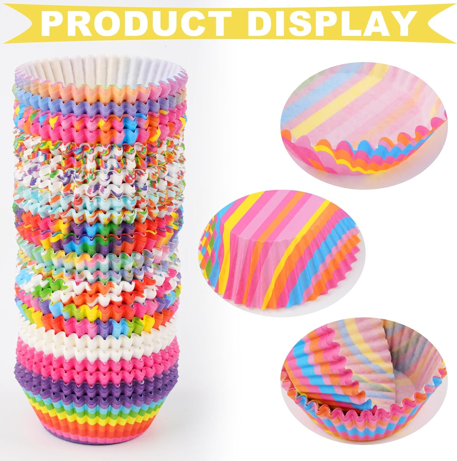 600 Pack Rainbow Cupcake Liners Cupcake Baking Cups Standard Size Rainbow Muffin Liners for Wedding Birthday Pride Party Candy Cake Decorations Supplies(12 Styles)