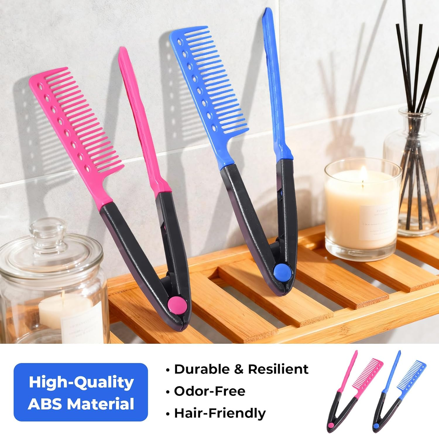 Tzylomirx 2 Pcs Straightening Comb Hair Styling Comb, Flat Straightening Iron Comb for DIY Salon Styling, V-Shaped Straight Comb (2 Colors) image number 4