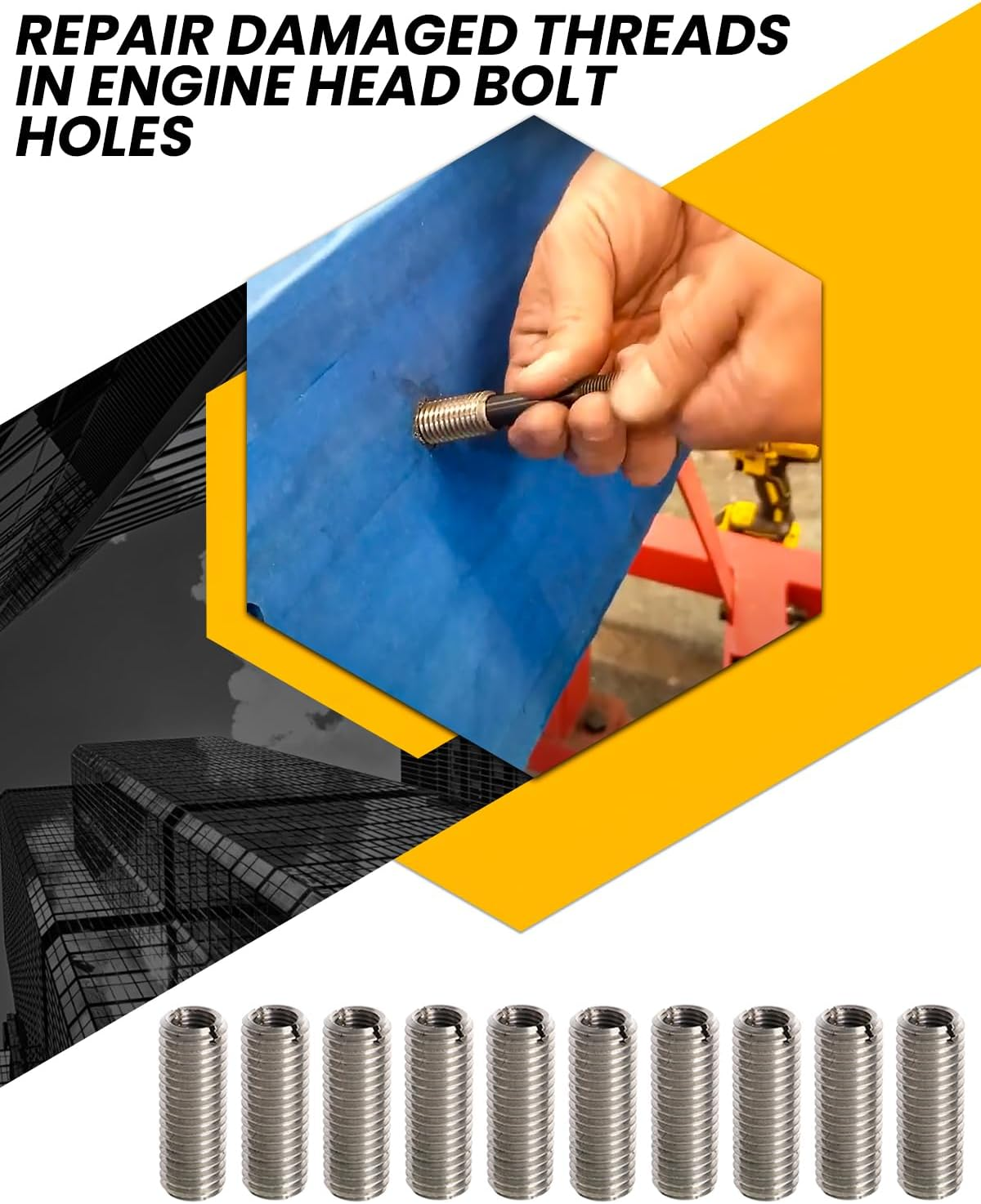 Foruly 10PCS Head Bolt Thread Inserts Kit M11 X 1.5 for Toyota Camry 2002-2013, Solara 2002 2003 2004 2005, RAV4 2004 2005, Highlander 2001-2013 2AZFE Stainless Steel image number 4