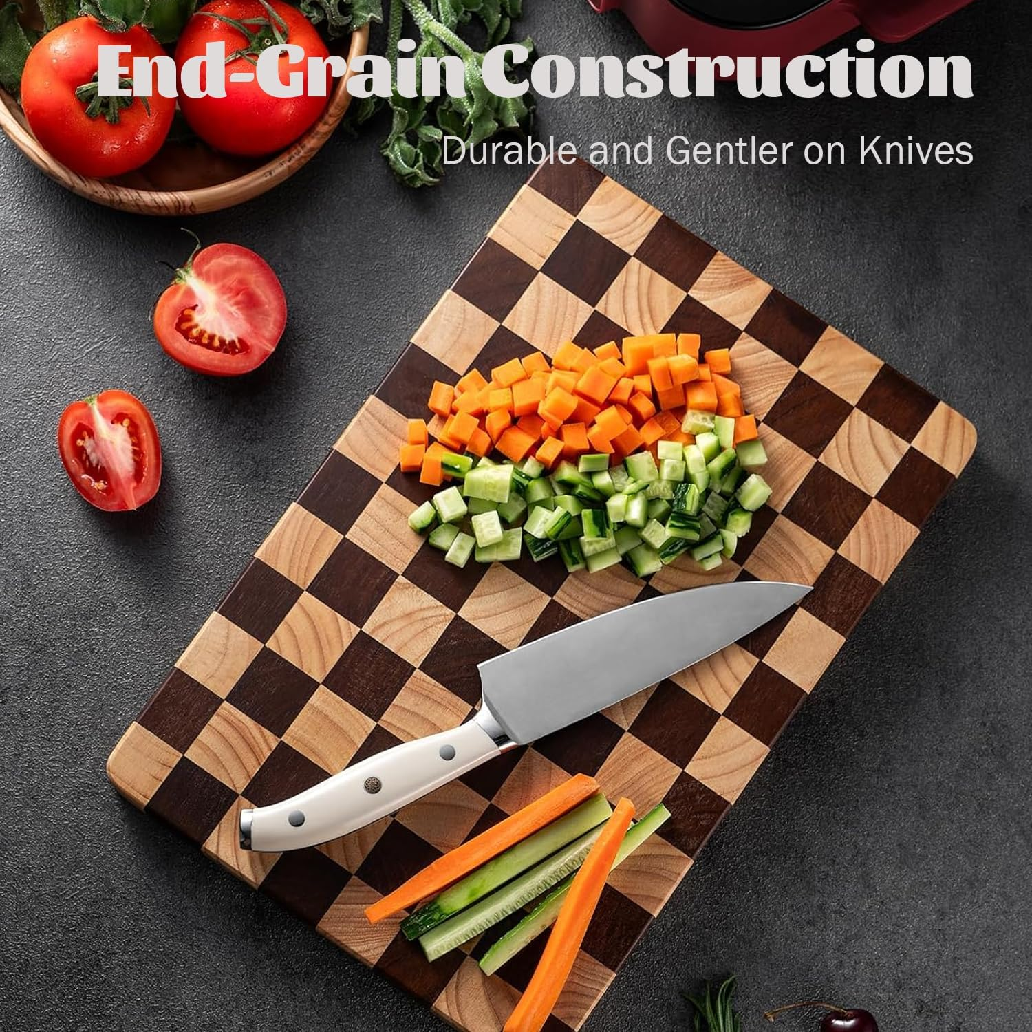 Acacia Wooden Chopping Board, Checkered Cutting Board, End Grain Cutting Boards for Kitchen, Butcher Block for Meat, Bread & Fruit, Charcuterie Board, 41 * 28 * 2.5CM